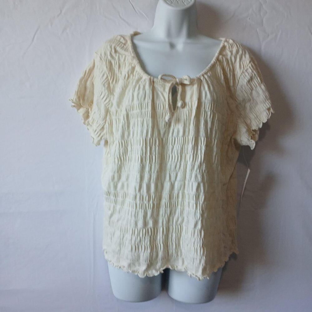 Falls Creek top cream round neck flutter sleeves NWT sz1X boho peasant beach